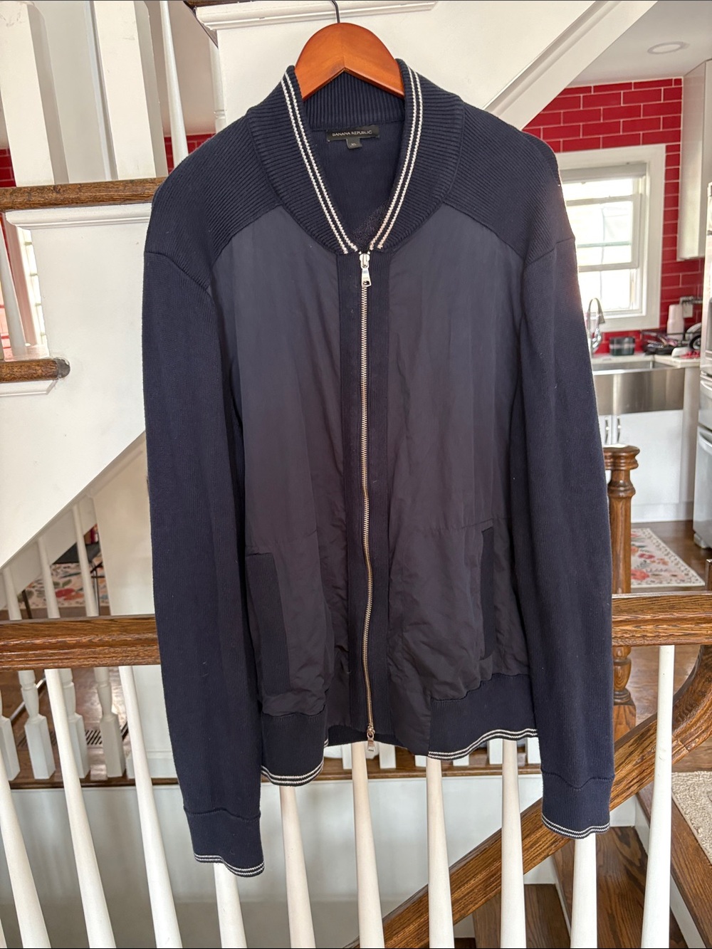 Banana Republic Navy Zip-Up Bomber with Contrast Trim